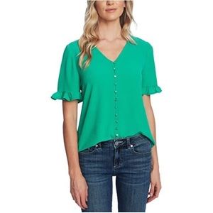 Green CeCe blouse buttons ruffles